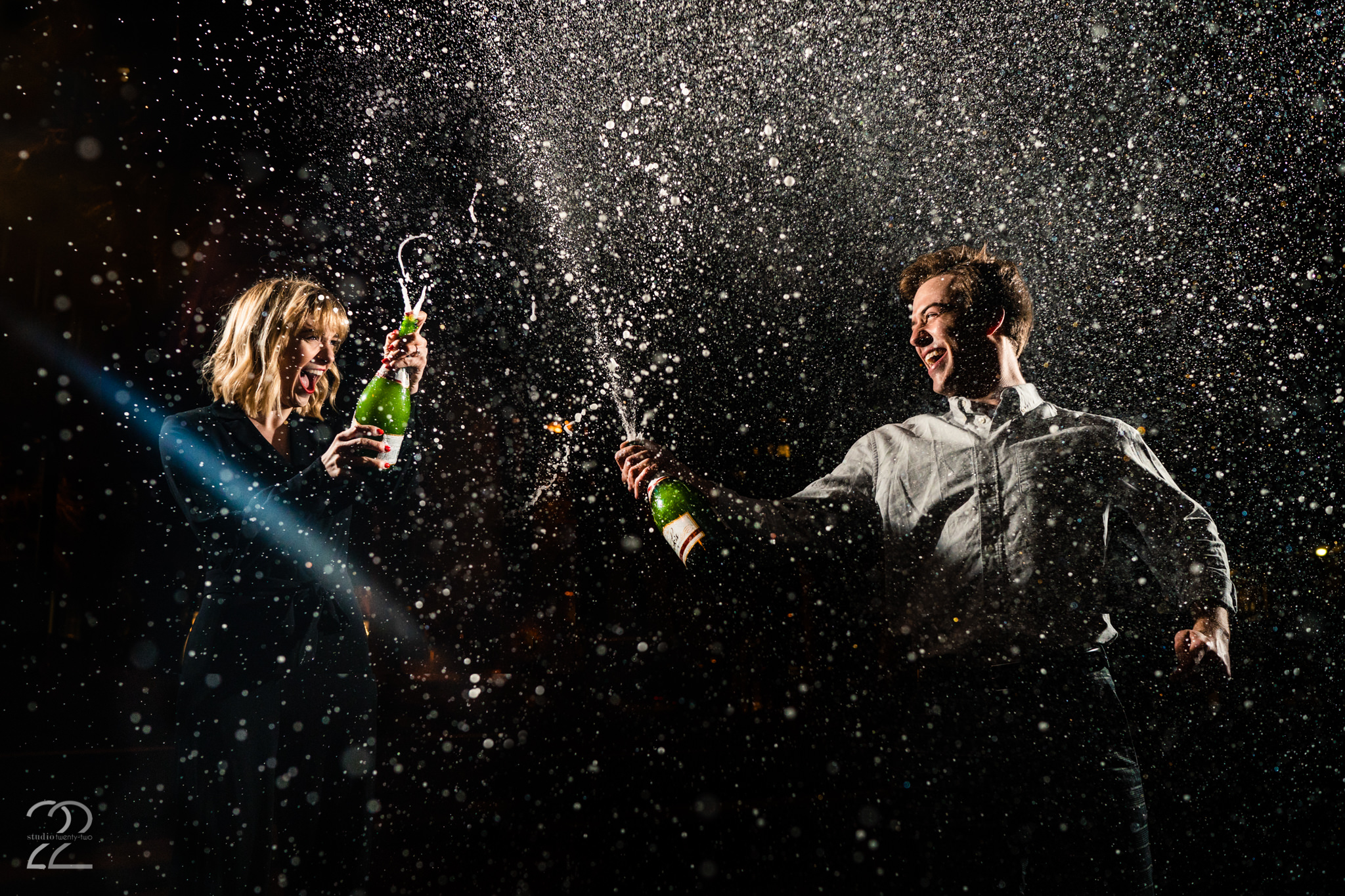New Years Eve Engagement Photos - Studio 22 Photography - Champagne Spray Wedding Photos